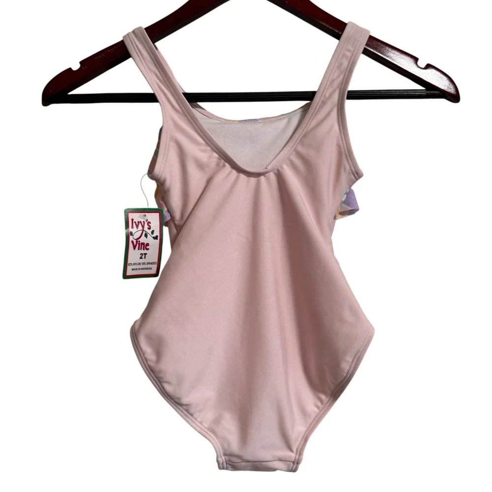Ivy's Vine Toddler Girls 2T One Piece Swimsuit Pink‎ Pastel Striped Ruffle NWT - Picture 3 of 5